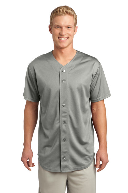 Front View of Silver Sport-Tek PosiCharge Tough Mesh Full-Button Jersey. ST220 plain