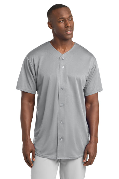 Front View of Silver Sport-Tek PosiCharge Tough Mesh Full-Button Jersey. ST220 plain