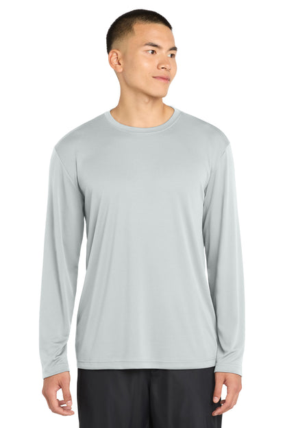 Front View of Silver Sport-Tek Tall Long Sleeve PosiCharge Competitor Tee. TST350LS plain