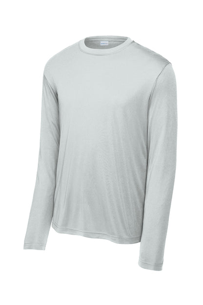 Front View of Silver Sport-Tek Tall Long Sleeve PosiCharge Competitor Tee. TST350LS plain