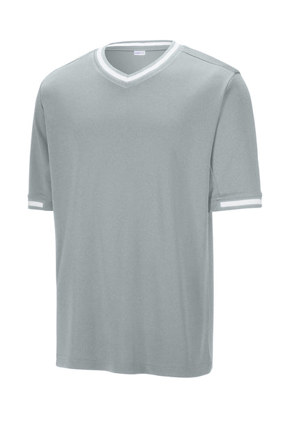 Front View of Silver Sport-Tek Tough Mesh V-Neck Baseball Jersey ST221 plain
