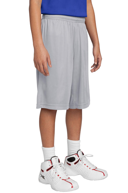 Front View of Silver Sport-Tek Youth PosiCharge Competitor Short. YST355 plain