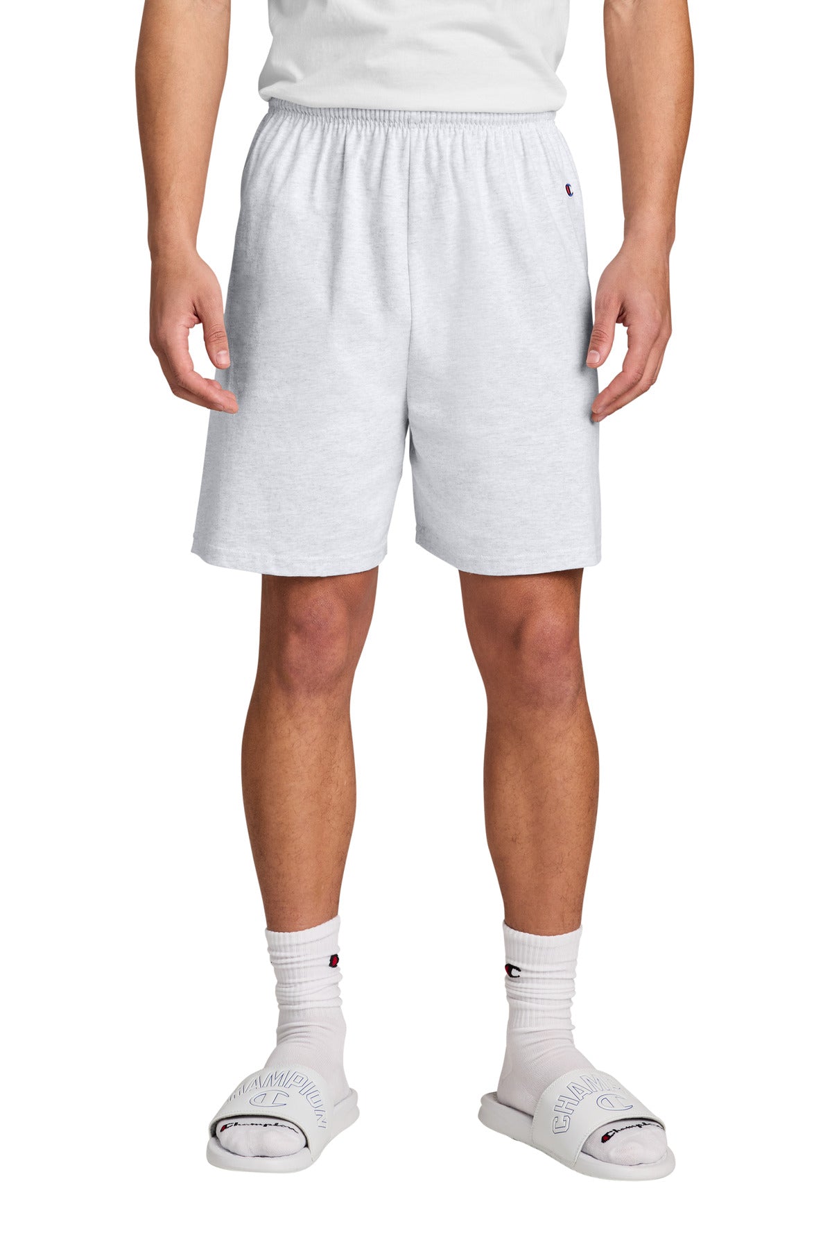 Front View of SilverGrey Champion Cotton Gym Short 8187 plain