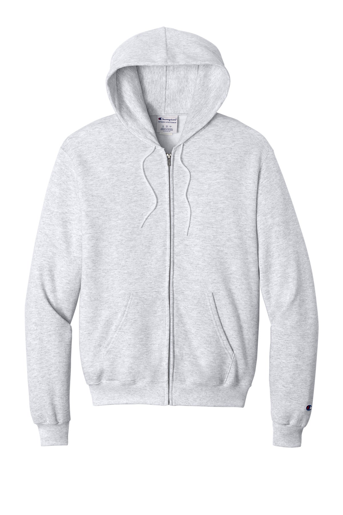 Front View of SilverGrey Champion Powerblend Full-Zip Hoodie. S800