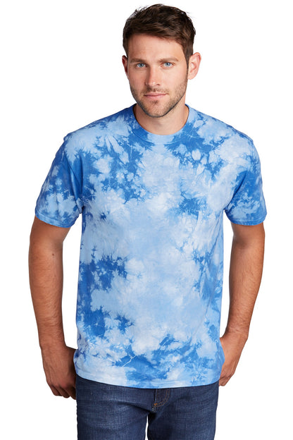 Front View of Sky Blue Port & Co Crystal Tie-Dye Tee PC145 plain