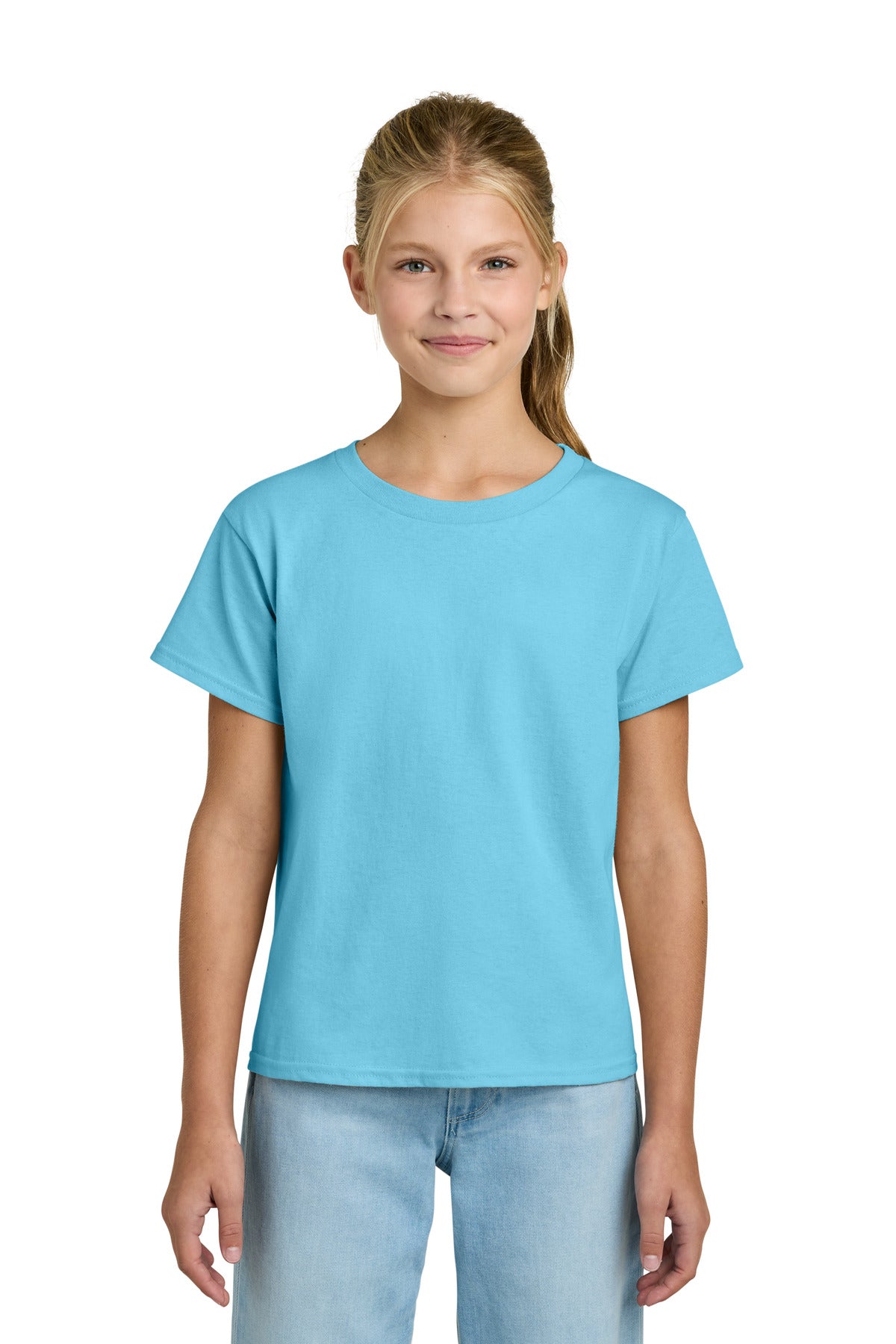Front View of Sky Gildan Youth Light Cotton Tee 3000B plain