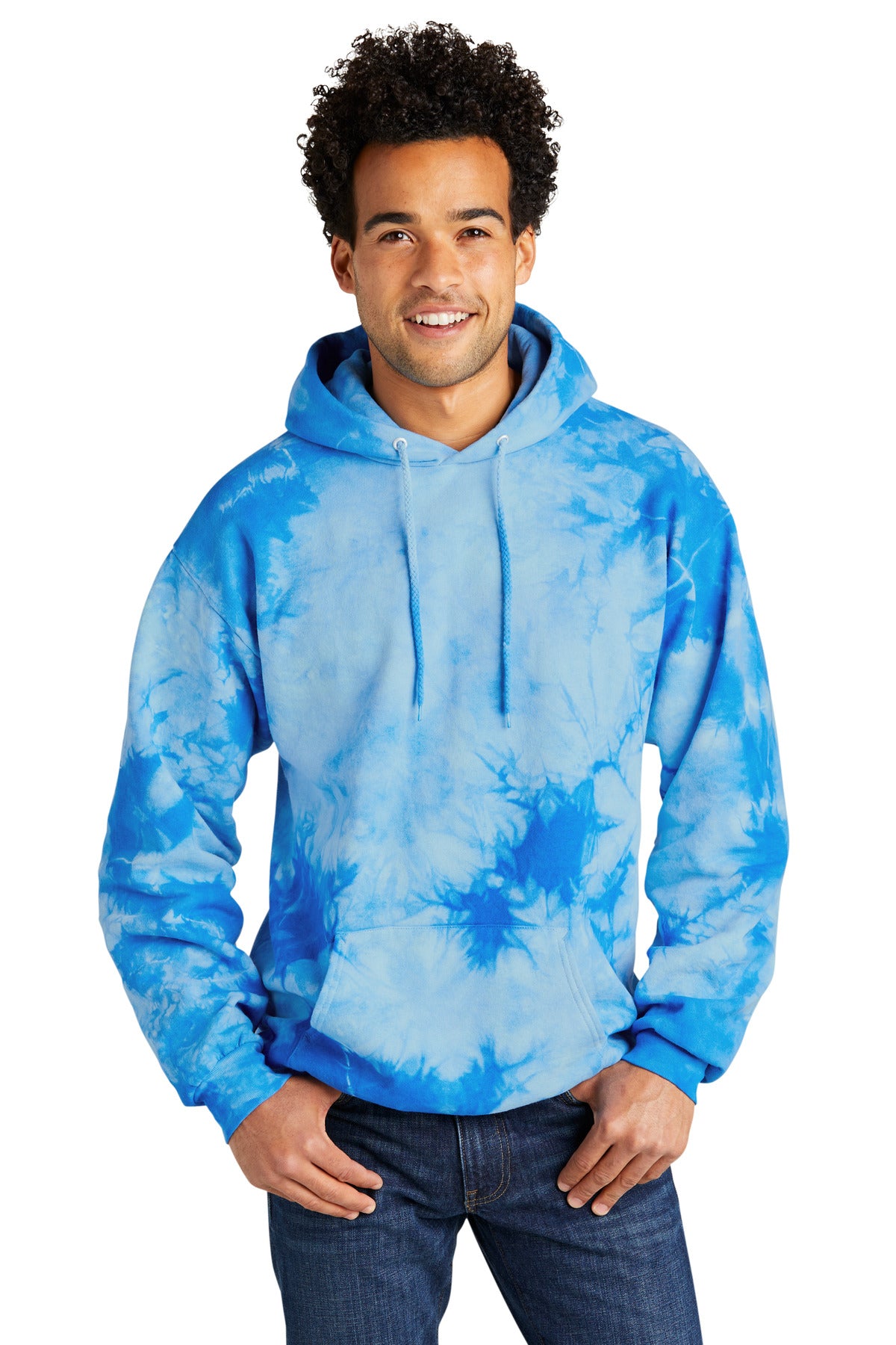 Front View of SkyBlue Port & Co Crystal Tie-Dye Pullover Hoodie PC144 plain