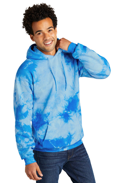 Front View of SkyBlue Port & Co Crystal Tie-Dye Pullover Hoodie PC144 plain