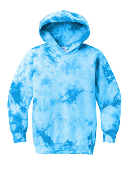 Front View of SkyBlue Port & Co Youth Crystal Tie-Dye Pullover Hoodie PC144Y plain