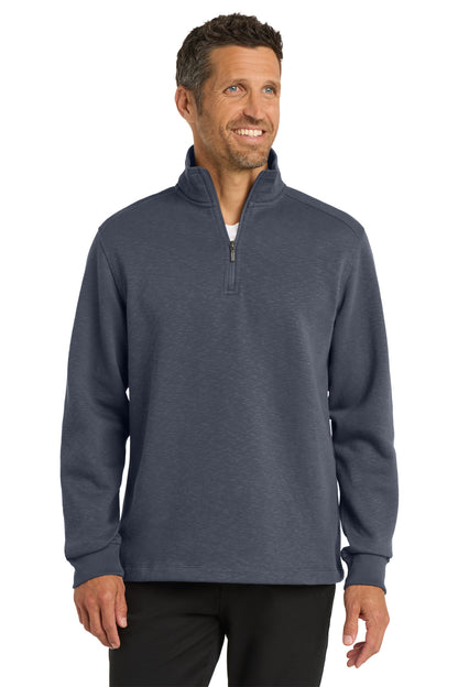 Front View of Slate Grey Port Authority Slub Fleece 1/4-Zip Pullover. F295 plain
