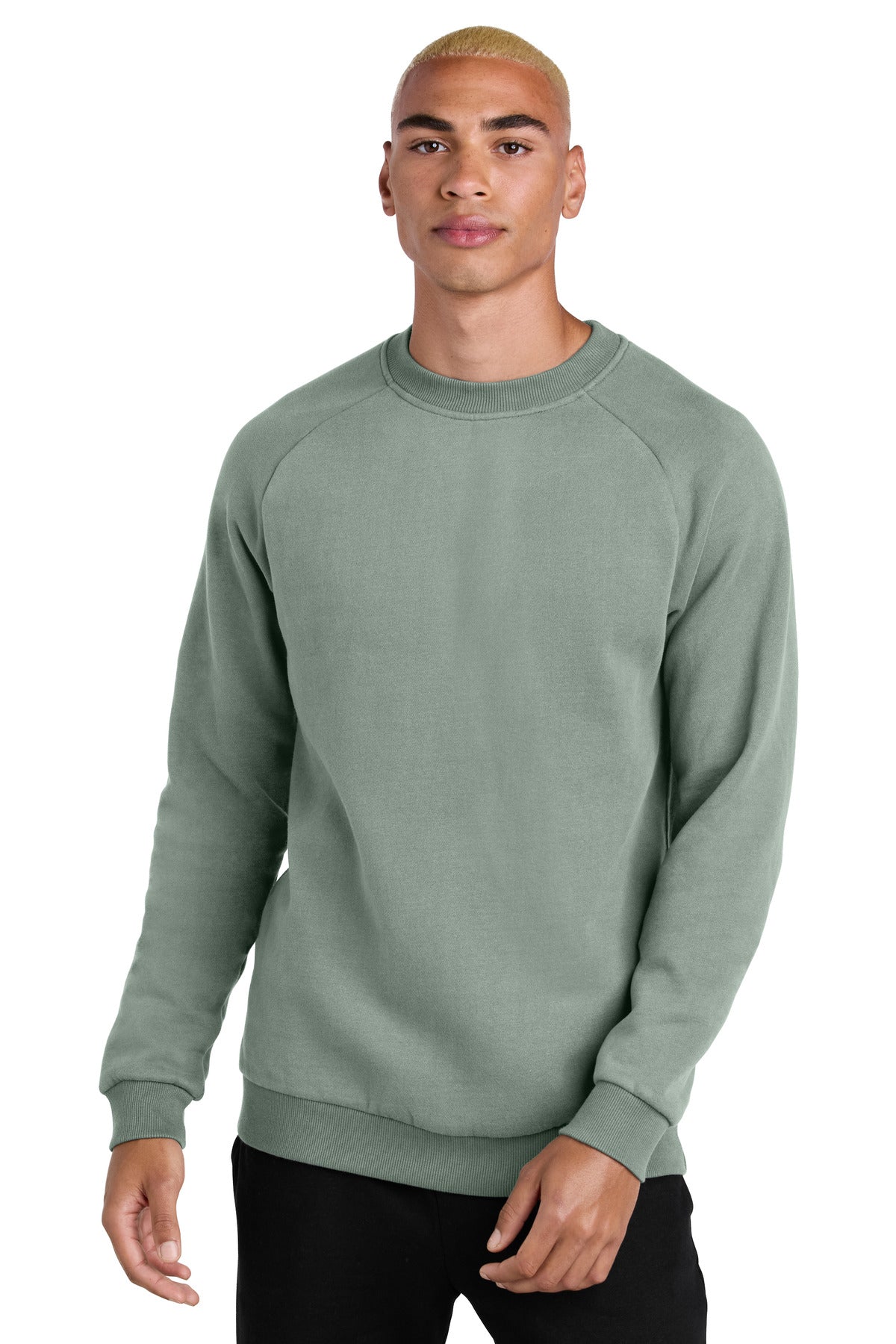 Front View of SlateGreen District Cloud Fleece Crew DT7804 plain