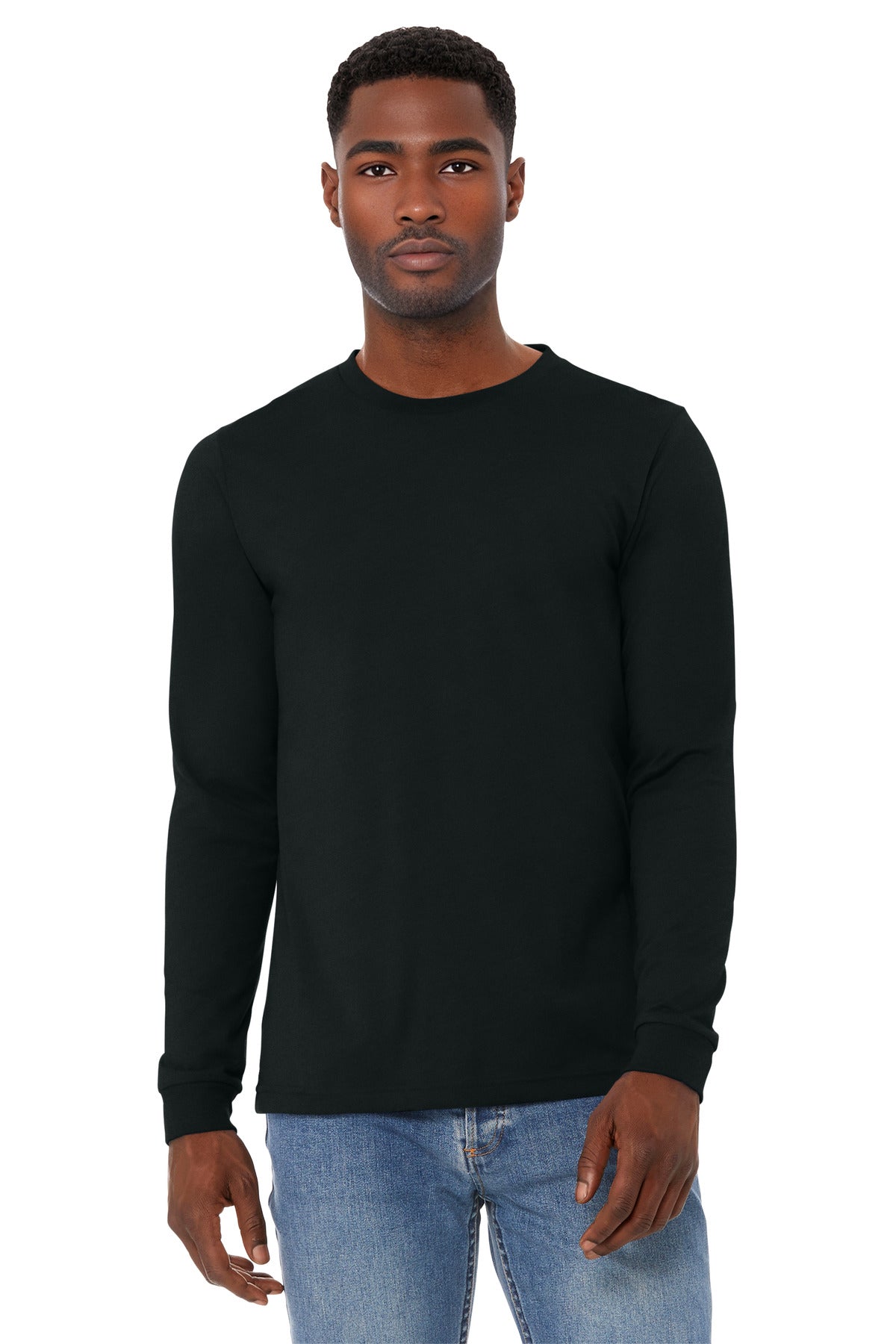 Front View of SldBkBlend BELLA+CANVAS Unisex Heather CVC Long Sleeve Tee BC3501CVC plain