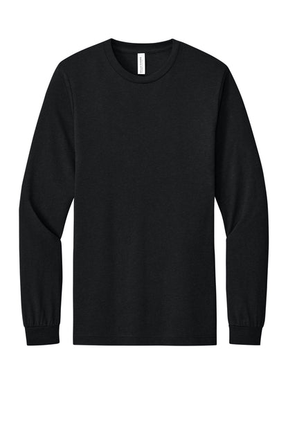 Front View of SldBlkTB BELLA+CANVAS Unisex Triblend Long Sleeve Tee BC3513 plain