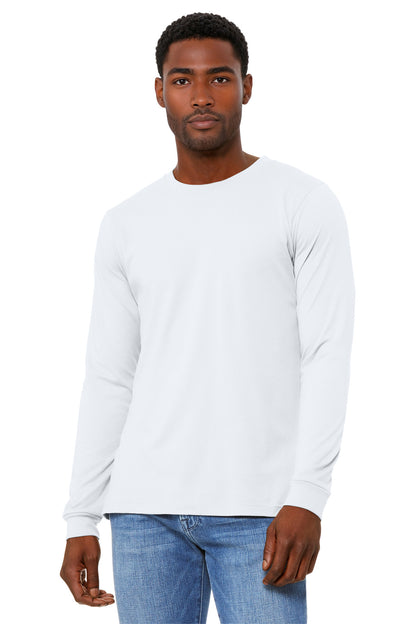 Front View of SldWhBlend BELLA+CANVAS Unisex Heather CVC Long Sleeve Tee BC3501CVC plain