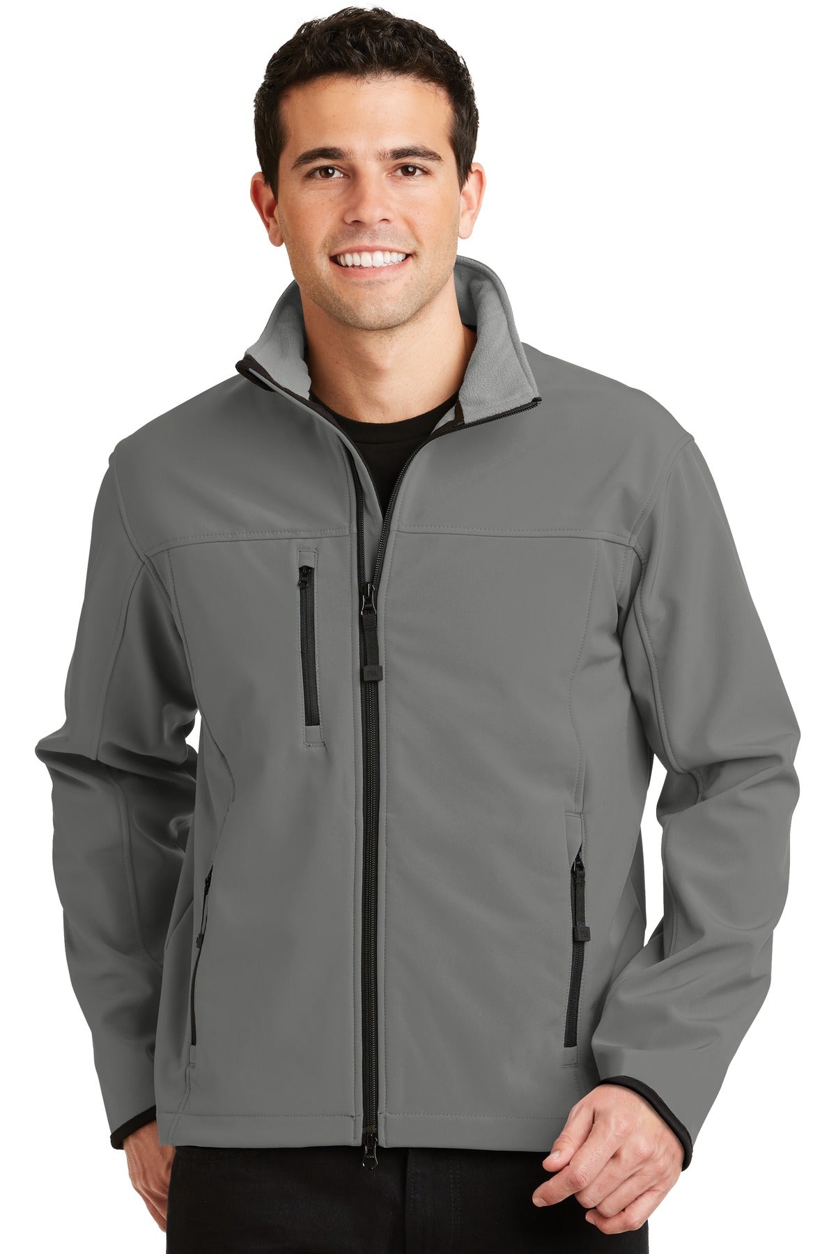 Front View of Smk Gry/Chrome Port Authority Glacier Soft Shell Jacket. J790 plain