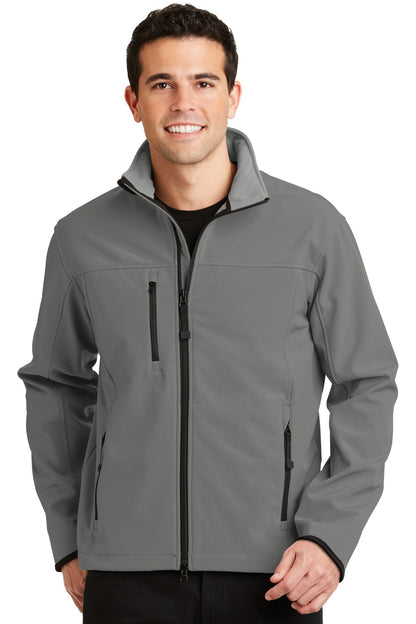 Front View of Smk Gry/Chrome Port Authority Glacier Soft Shell Jacket. J790 plain