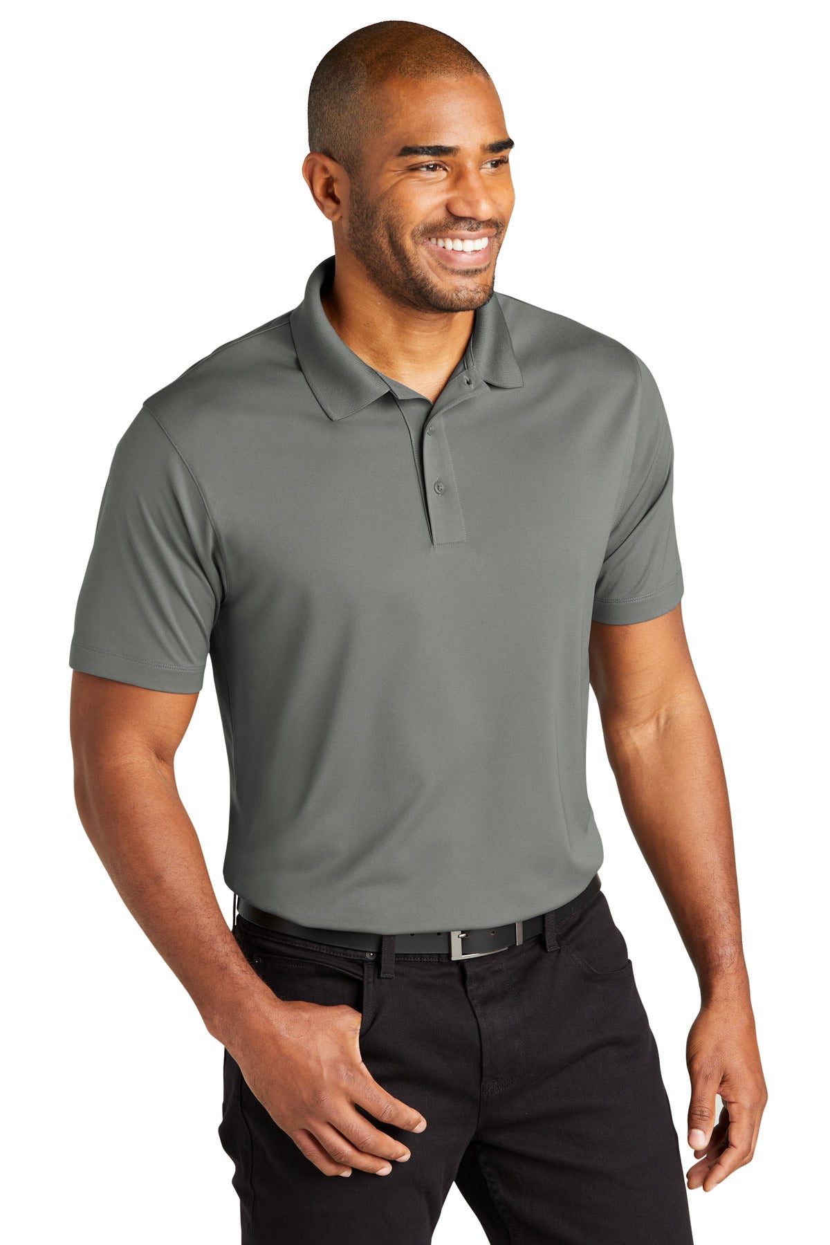 Front View of SmokeGrey Port Authority C-FREE Performance Polo K863 plain