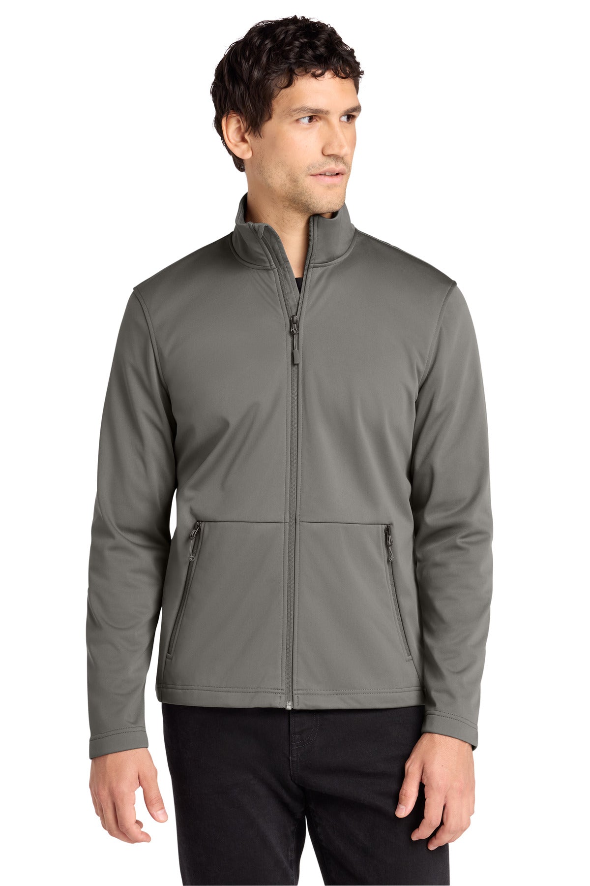 Front View of SmokeGrey Port Authority Flexshell Jacket J617 plain
