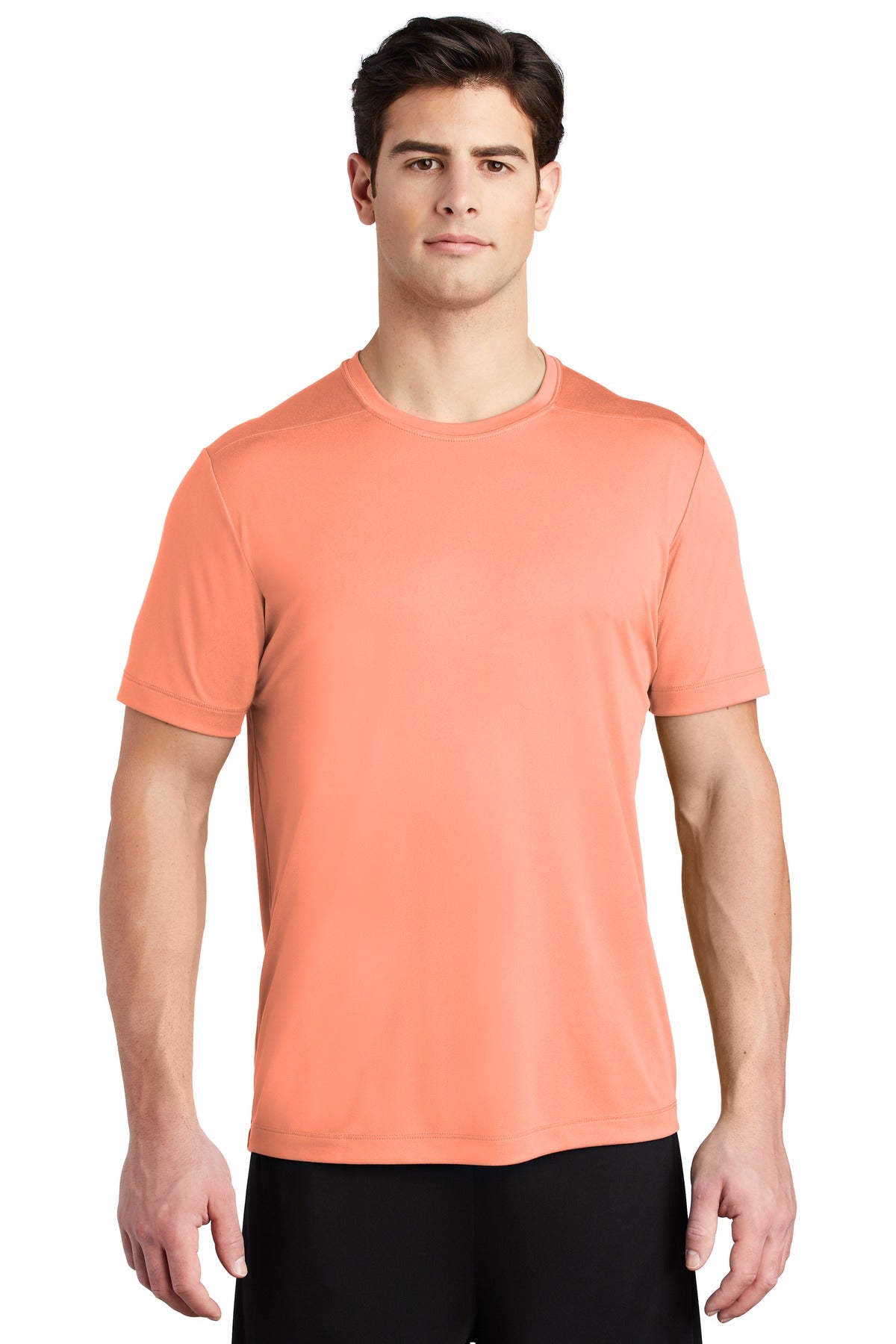 Front View of Soft Coral Sport-Tek Posi-UV Pro Tee. ST420 plain