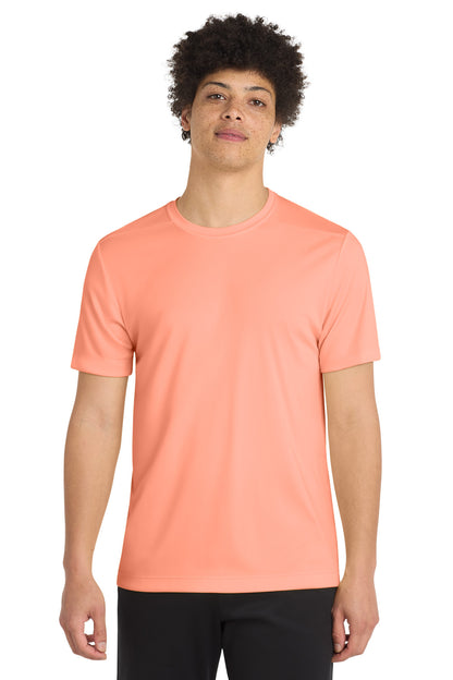 Front View of Soft Coral Sport-Tek Posi-UV Pro Tee. ST420 plain