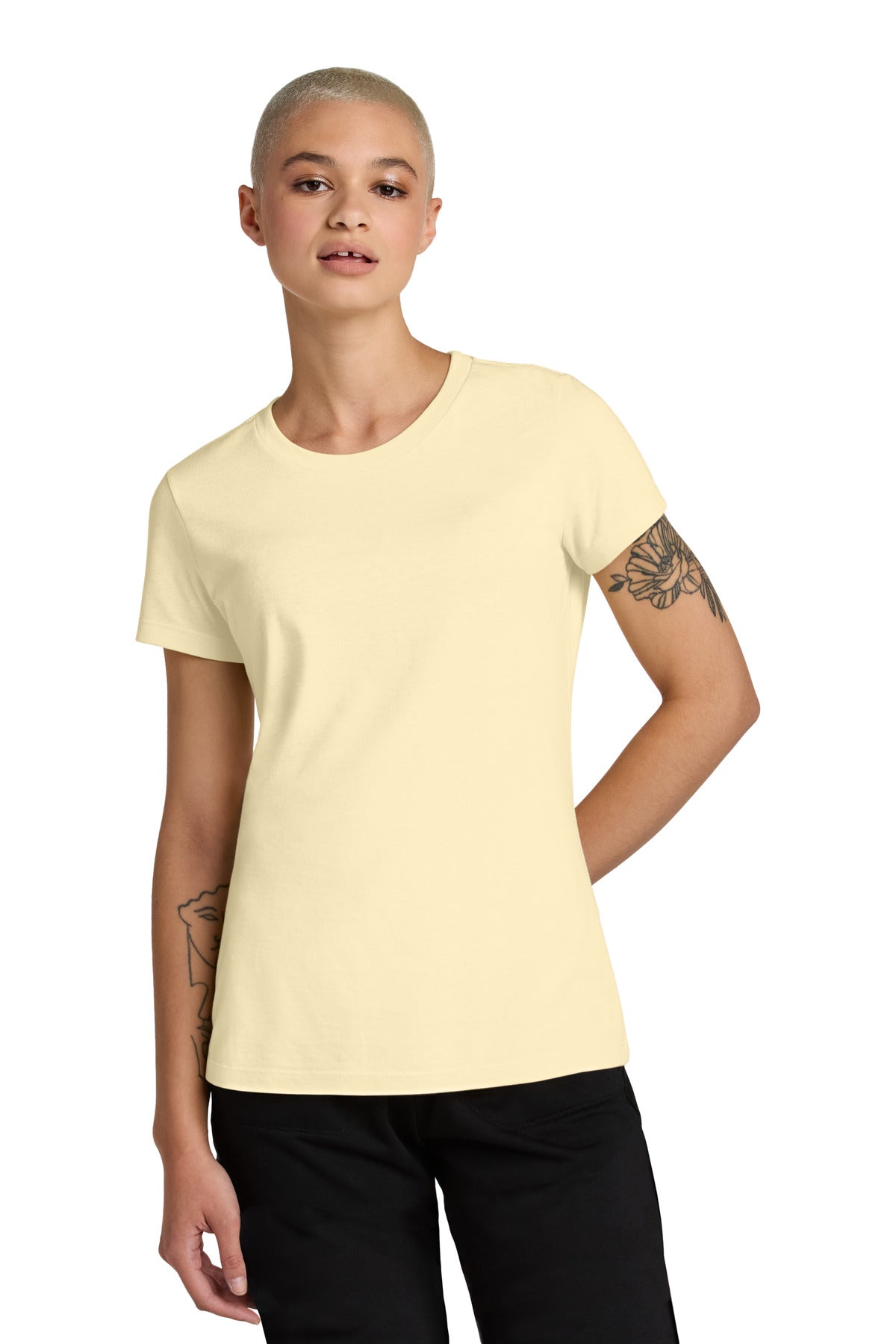 Front View of SoftYellow District Women's Perfect Weight CVC Tee DT188 plain