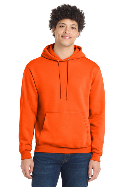 Front View of SOrange Port & Co Core Fleece Pullover Hooded Sweatshirt. PC78H plain