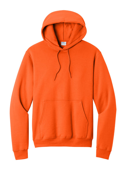 Front View of SOrange Port & Co Core Fleece Pullover Hooded Sweatshirt. PC78H plain