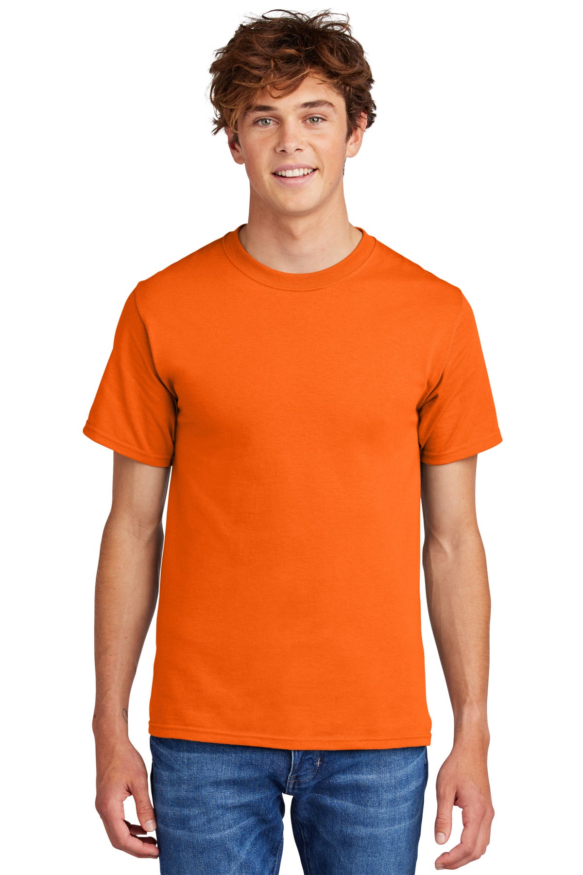 Front View of SOrange Port & Co Essential Tee. PC61 plain