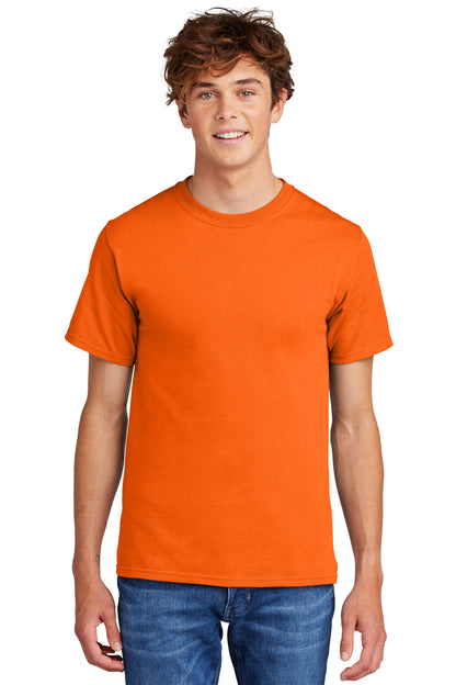 Front View of SOrange Port & Co Essential Tee. PC61 plain