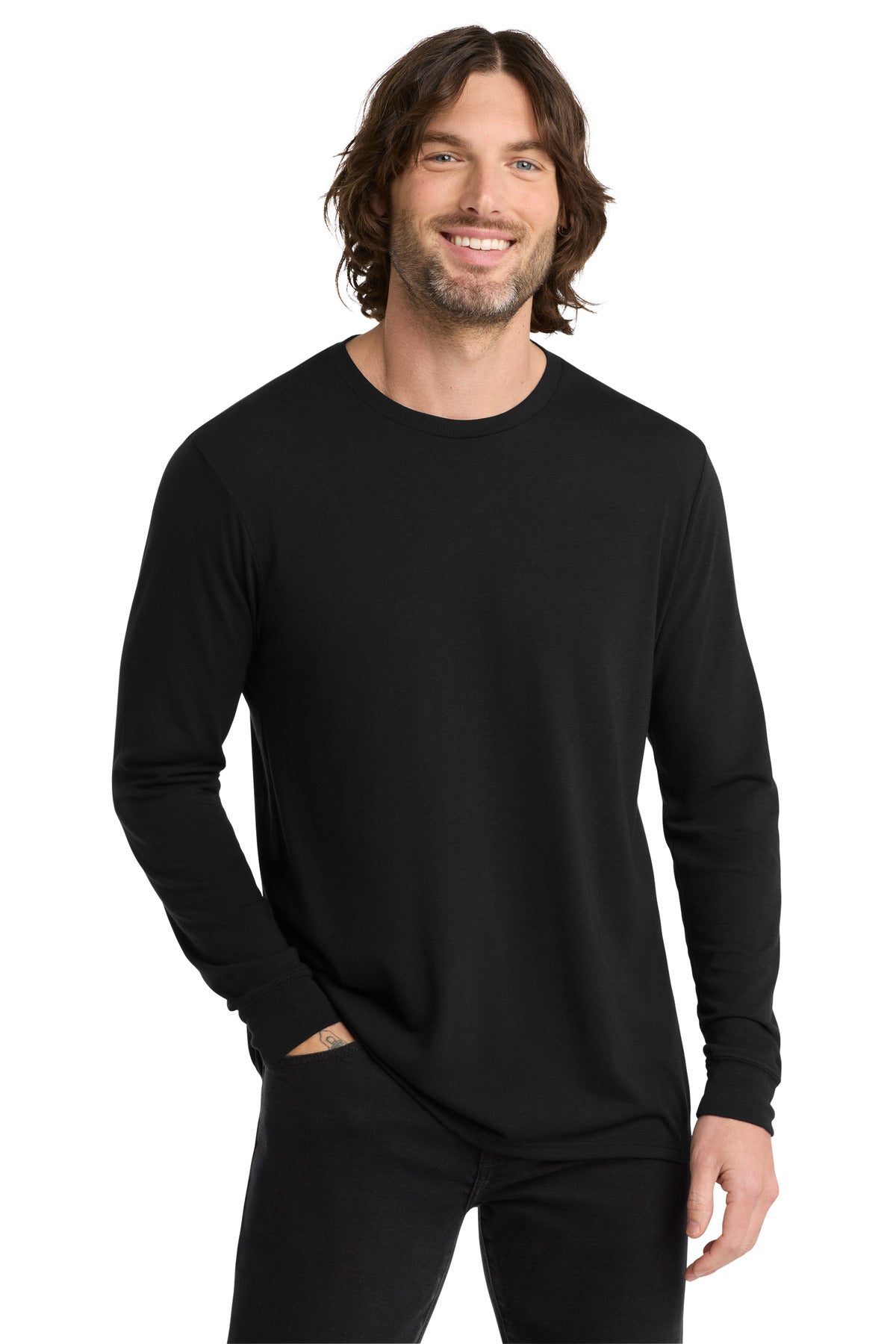 Front View of Space Black Allmade Unisex Tri-Blend Long Sleeve Tee AL6004 plain