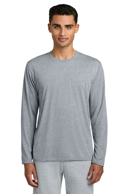 Front View of SportGrey Gildan Performance Long Sleeve T-Shirt. 42400 plain
