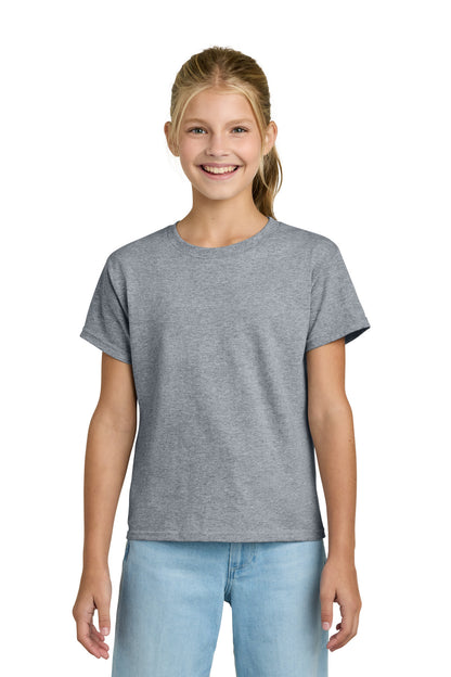 Front View of SportGrey Gildan Youth Light Cotton Tee 3000B plain
