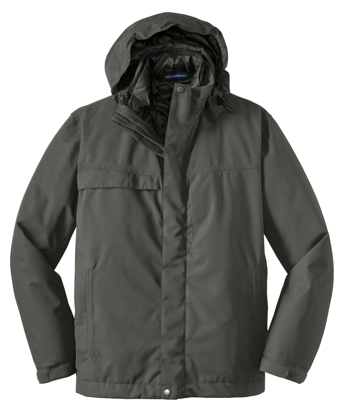 Front View of Spruce Green Port Authority Herringbone 3-in-1 Parka. J302 plain