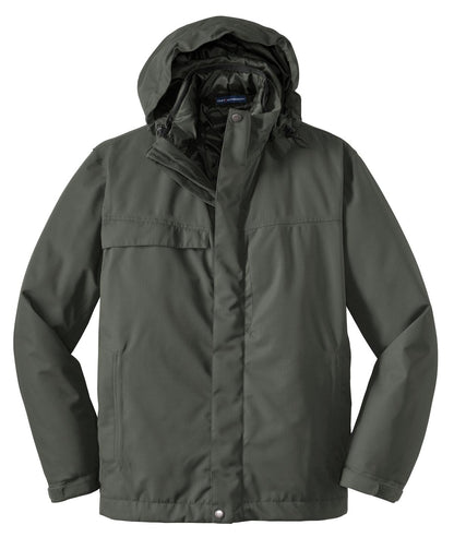 Front View of Spruce Green Port Authority Herringbone 3-in-1 Parka. J302 plain