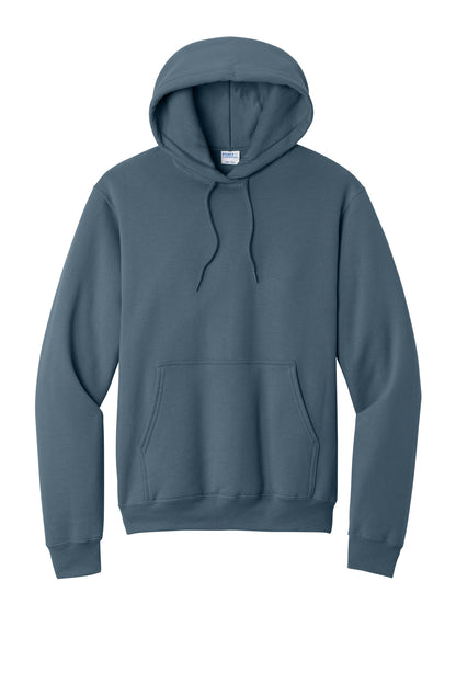 Front View of Steel Blue Port & Co Core Fleece Pullover Hooded Sweatshirt. PC78H plain