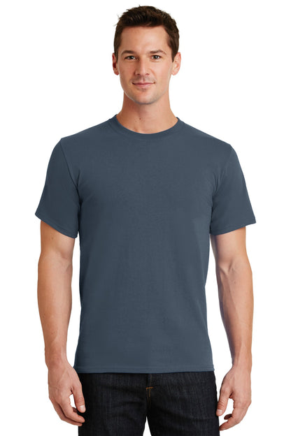 Front View of Steel Blue Port & Co Essential Tee. PC61 plain