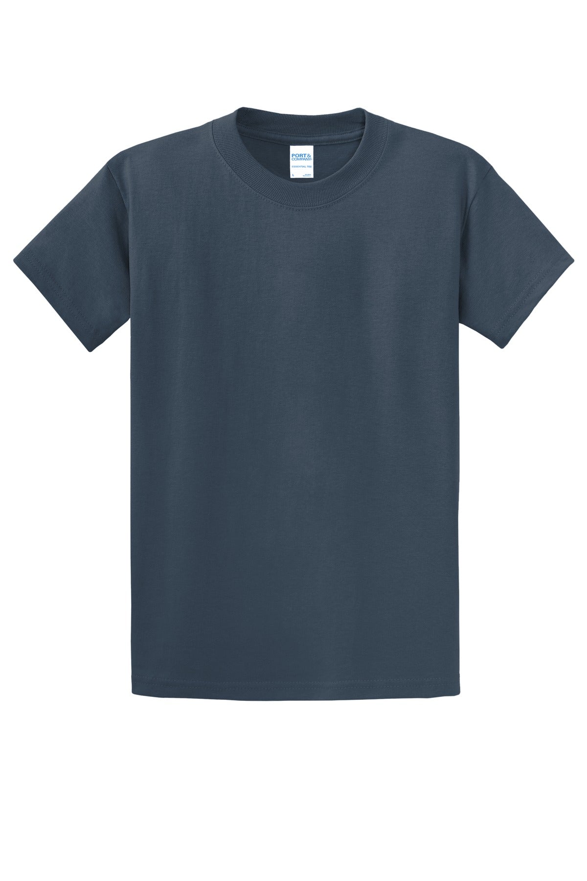Front View of Steel Blue Port & Co Essential Tee. PC61 plain
