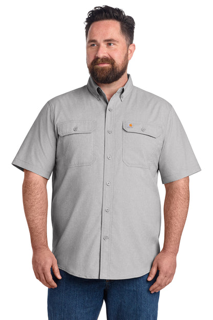 Front View of Steel Carhartt Force Solid Short Sleeve Shirt CT105292 plain
