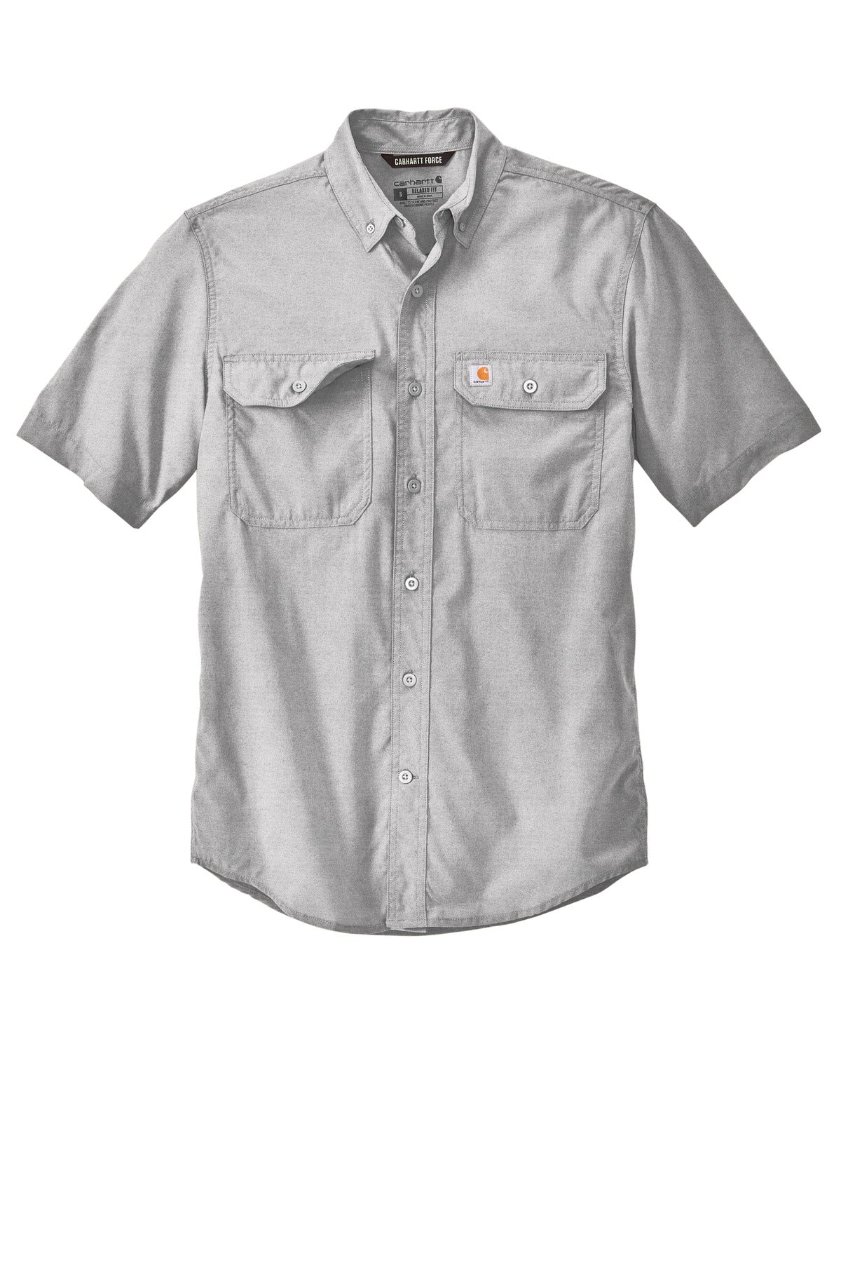 Front View of Steel Carhartt Force Solid Short Sleeve Shirt CT105292 plain