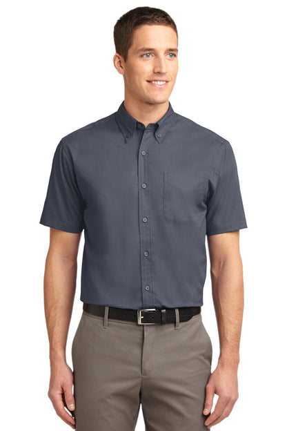 Front View of Steel Grey Port Authority Short Sleeve Easy Care Shirt. S508 plain