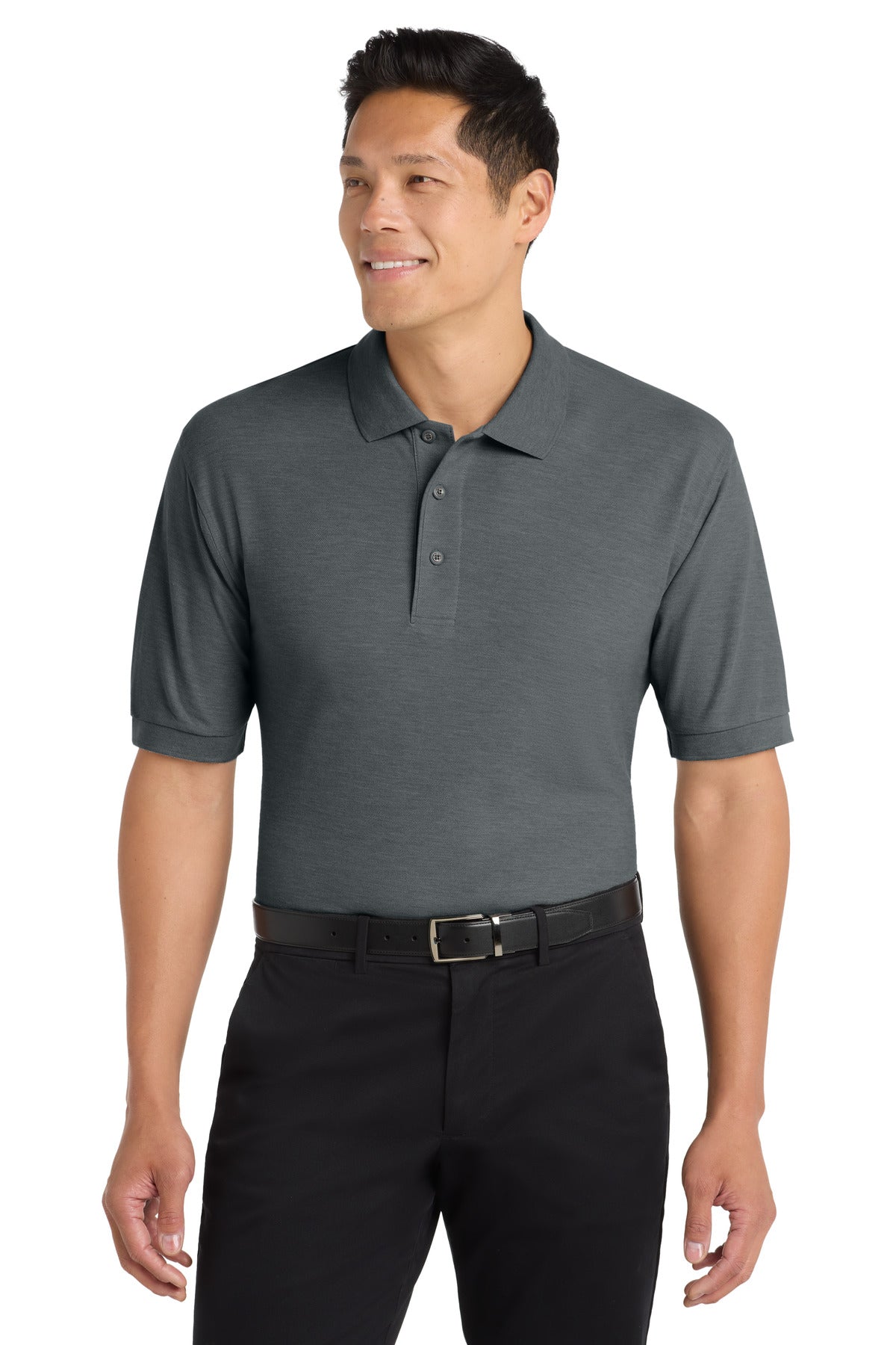 Front View of Steel Grey Port Authority Silk Touch Polo K500 plain