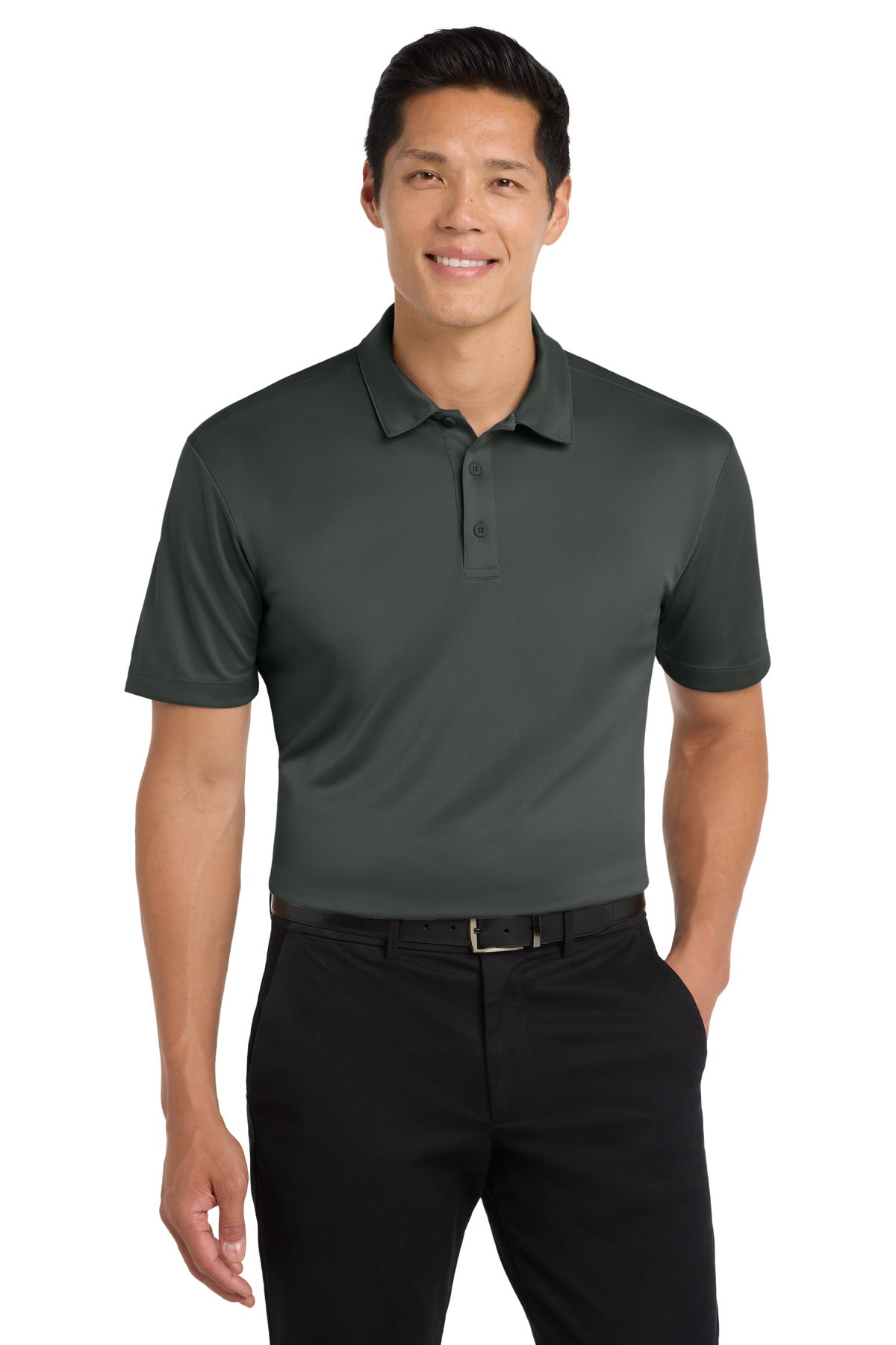 Front View of Steel Grey Port Authority Tall Silk Touch Performance Polo. TLK540 plain