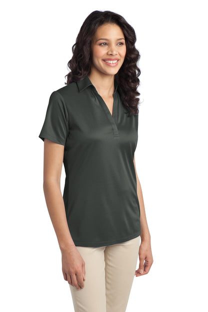 Front View of Steel Grey Port Authority Women's Silk Touch Performance Polo. L540 plain