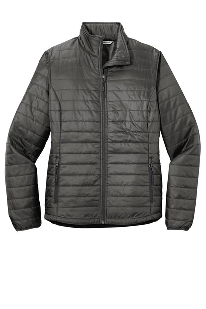 Front View of Sterl Gry/Grph Port Authority Women's Packable Puffy Jacket L850 plain