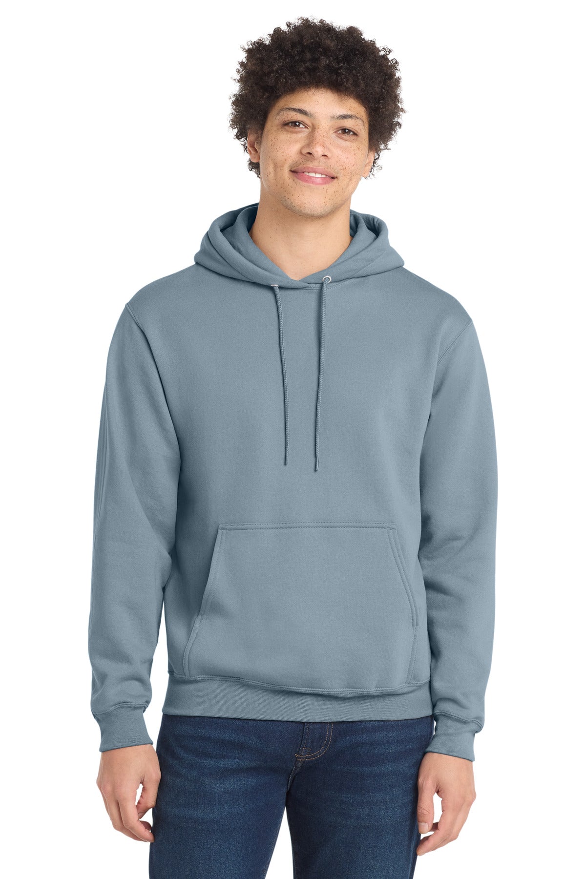 Front View of StnwshdBl Port & Co Core Fleece Pullover Hooded Sweatshirt. PC78H plain