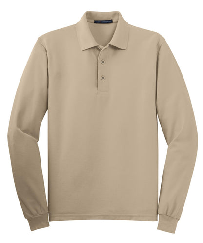 Front View of Stone Port Authority Silk Touch Long Sleeve Polo. K500LS plain