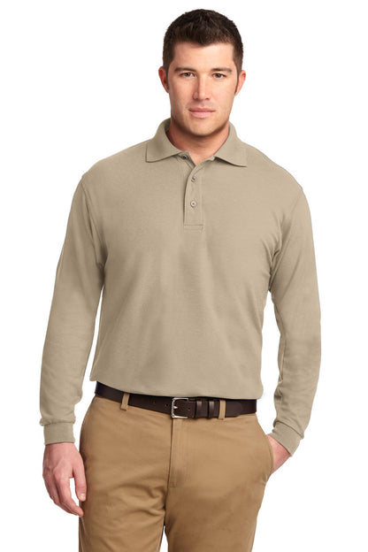 Front View of Stone Port Authority Silk Touch Long Sleeve Polo. K500LS plain