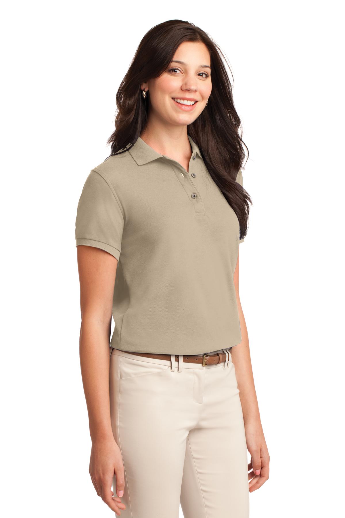 Front View of Stone Port Authority Women's Silk Touch Polo. L500 plain