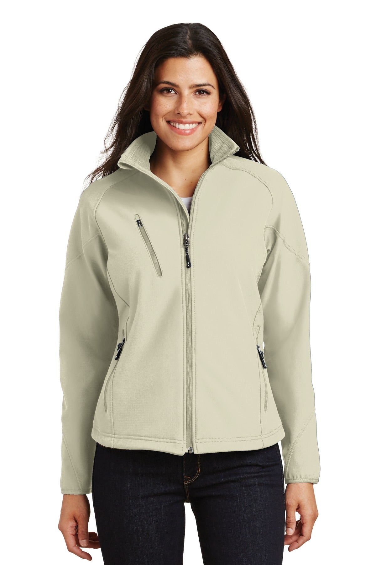 Front View of Stone Port Authority Women's Textured Soft Shell Jacket. L705 plain