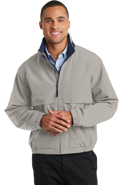 Front View of Stone/Dark Nvy Port Authority Legacy Jacket. J764 plain